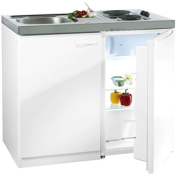 Respekta - Pantry 100 - Miniküche mit Elektrogerät - 100 cm breit, weiß, integrierter Kühlschrank
