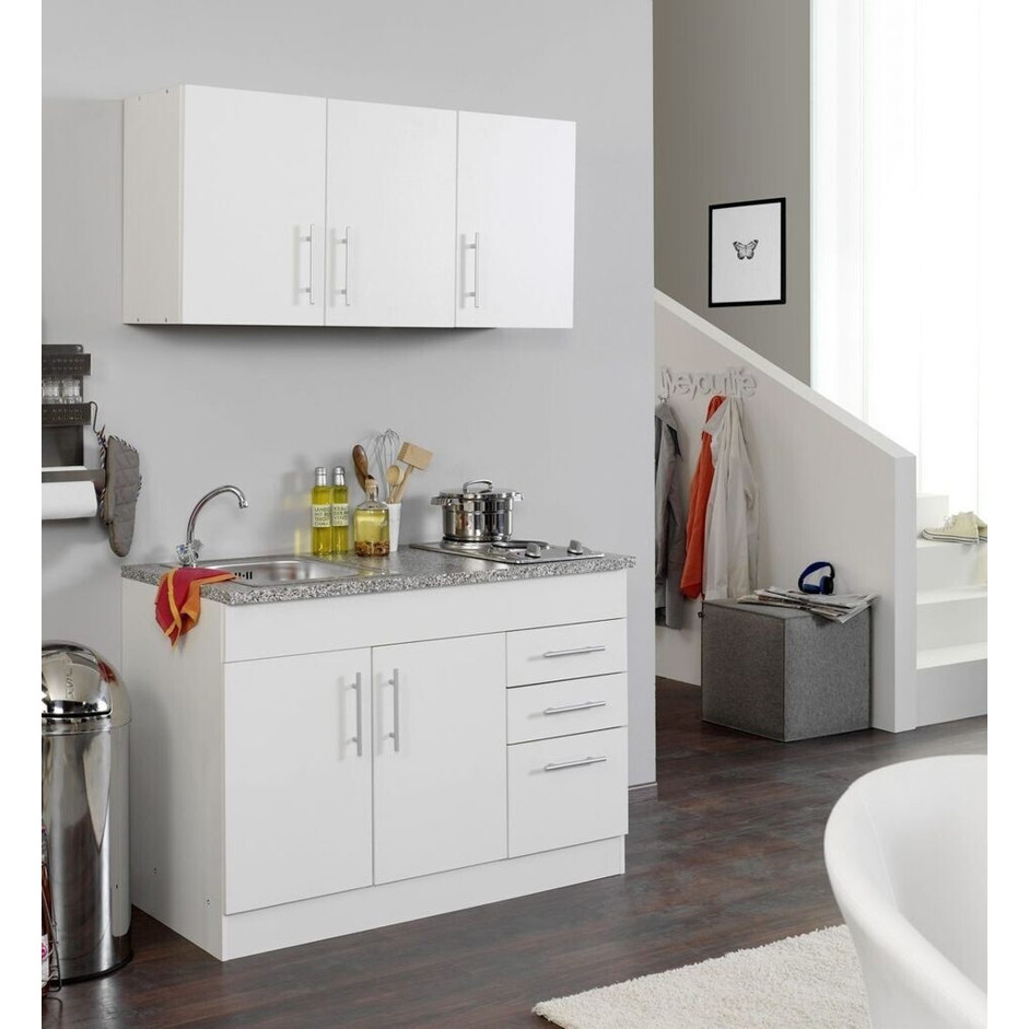 Held Möbel - Miniküche - Toronto - Kompaktküchen - 120 cm breit, weiß matt, mit Kochfeld