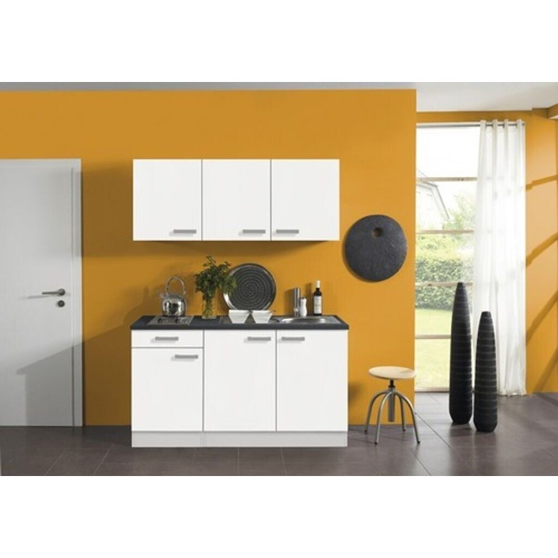 Optifit - Singleküche - Oslo214 - Kompaktküchen - 150 cm, weiß matt, mit Spüle, mit Kochfeld