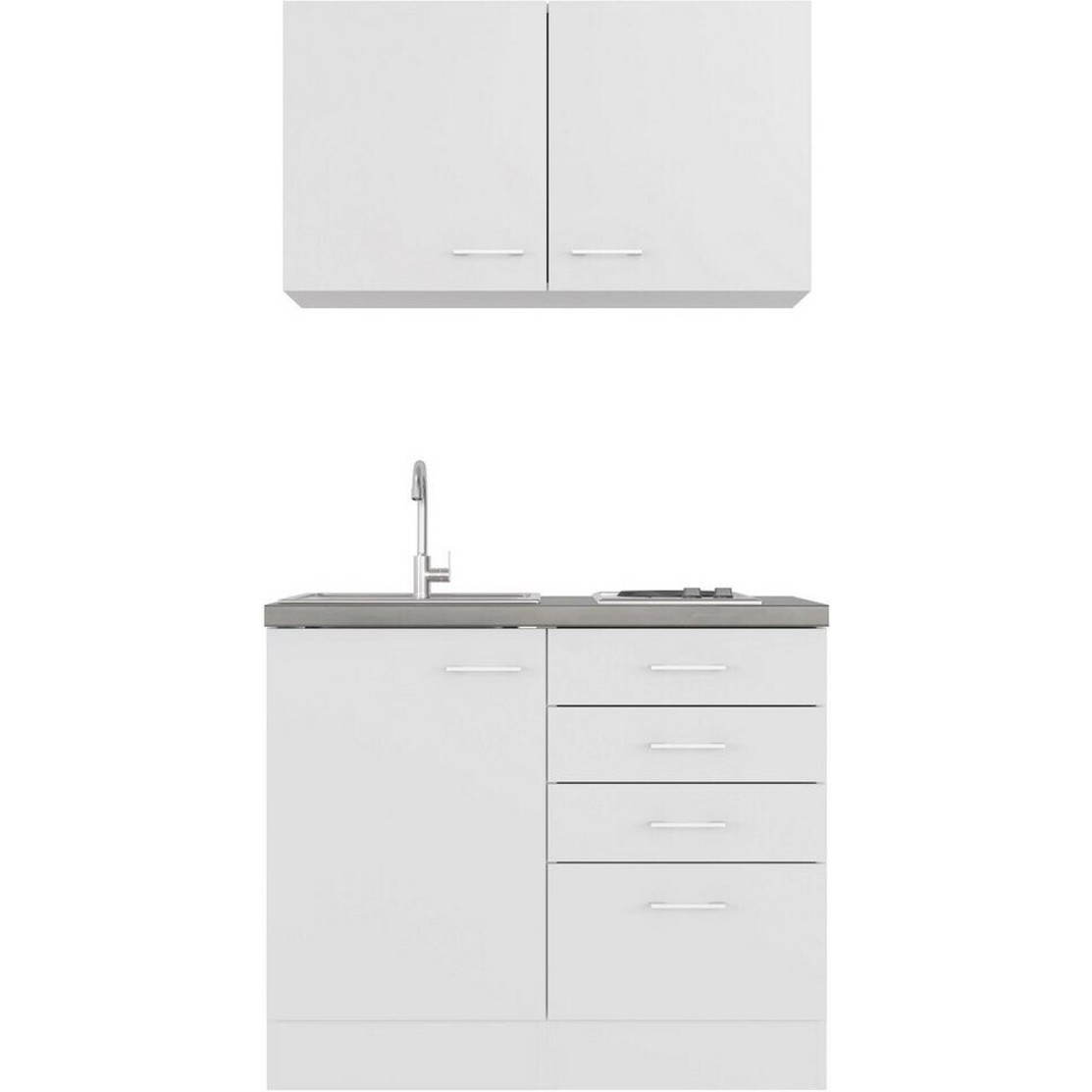 Flex-Well - LUCCA - Miniküche - 100 cm, weiß, mit Kochfeld, mit Spüle