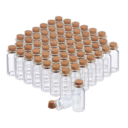 Relaxdays - 10025631_0 (Mini Glasfläschchen in Transparent) - 60x, Höhe: 5.5 cm, Farbe: Transparent/Braun, Länge: 2 cm, Breite: 2 cm, Gewicht: 0.62 kg