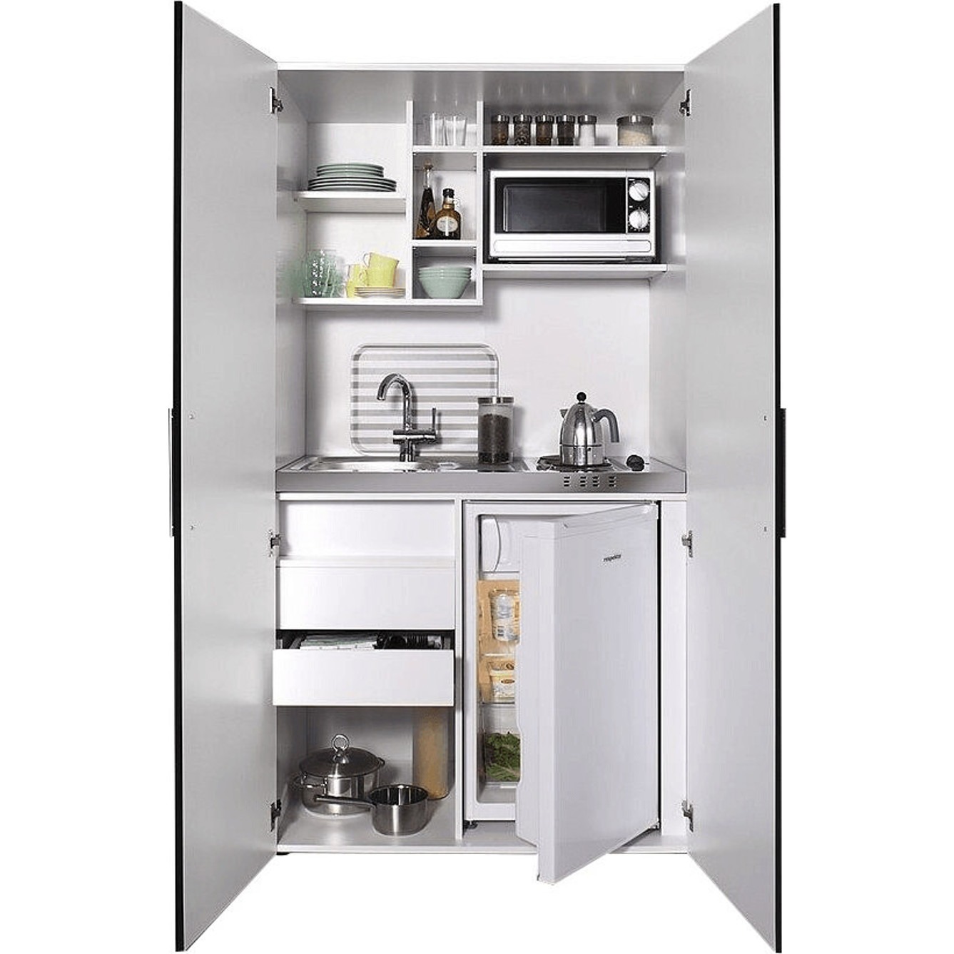 Respekta - Schrankküche - SKWSMI - Miniküche mit Elektrogerät - Mikrowelle, Kochfeld, Kühlschrank