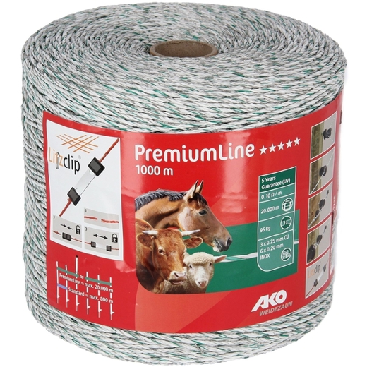 Glen Dimplex - 0,10 Ohm/m (PremiumLine Weidezaunlitze) weiß/grün | 1000 m