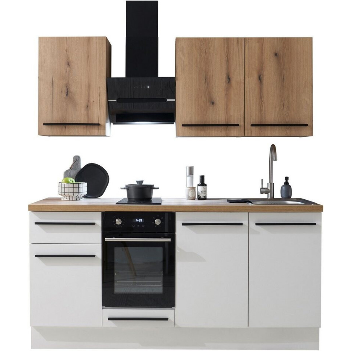 Basic By Balculina - Torcello - Miniküche - 180 cm Breite, 210 cm Höhe, Schwarz/Weiß