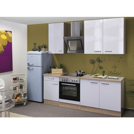 Flex-Well - Valero - Miniküche mit Elektrogerät - 210 cm breit, weiß hochglanz, mit Geräten