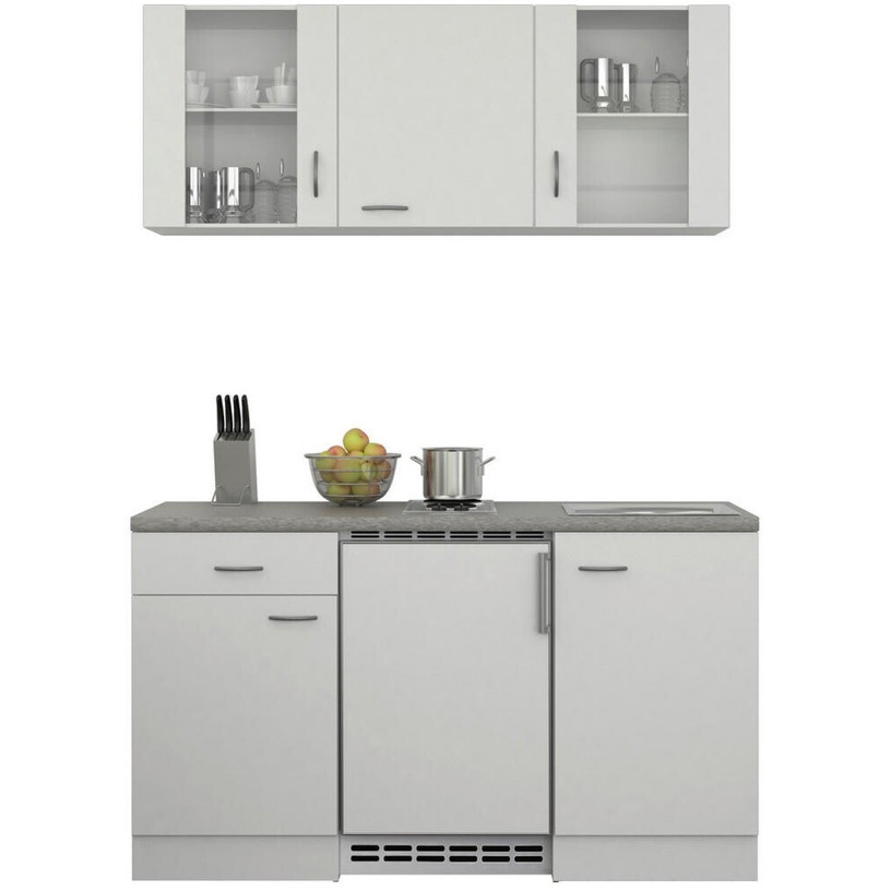 Flex-Well - Miniküche Wito - Miniküche mit Elektrogerät - 150 cm, weiß/grau