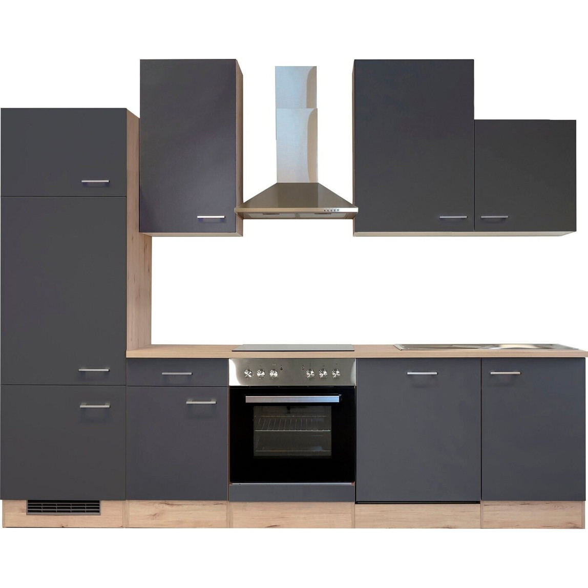 Flex-Well - Küchenzeile Tiago - Miniküche - 280 cm Breite, basaltgrau matt, reversible Variante