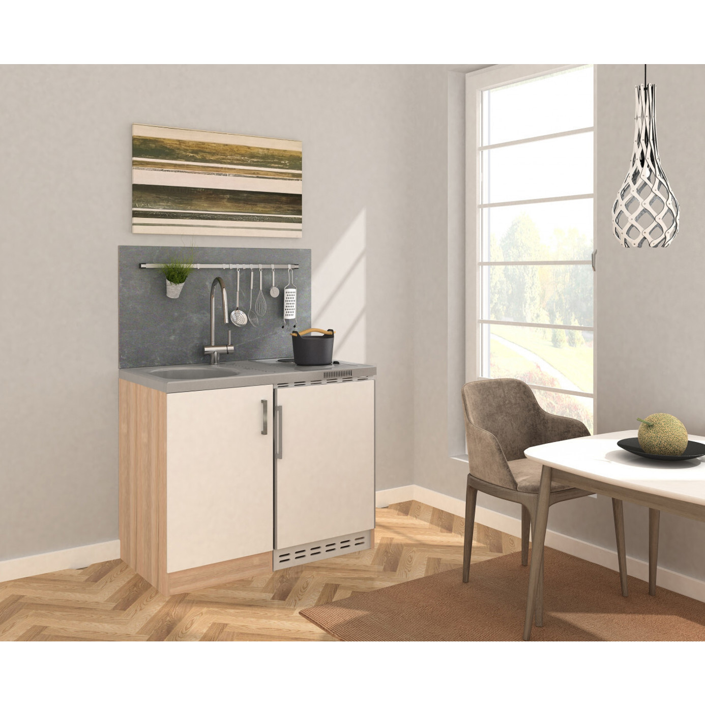 Respekta - MK100ESWS - Miniküche mit Elektrogerät - 100 cm Breite, 68 Liter Kühlbereich