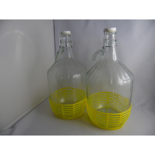 Jar and More - Verallia Ukraine - Modellnummer: Weinballon Classic - Großformat 5L Gärbehälter mit Drahtbügelverschlüssen (2er Set, Kalk-Soda-Glas)