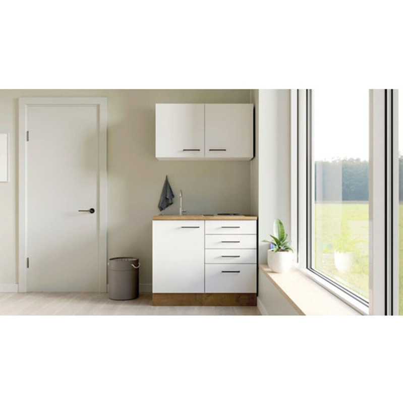 Flex-Well - VINTEA Miniküche - Kompaktküchen - matt weiß, mit Kochfeld, mit Schublade