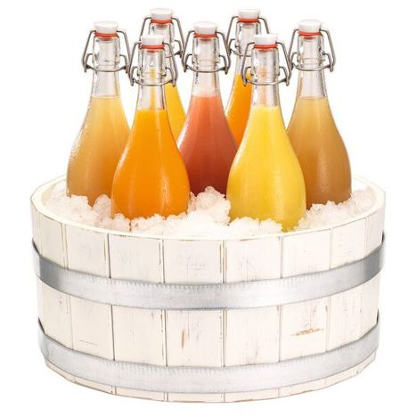 Frilich - CARAFINE Getränkeset Septet Vintage (7 Bügelflaschen, Holzfass, Kompaktes Design)