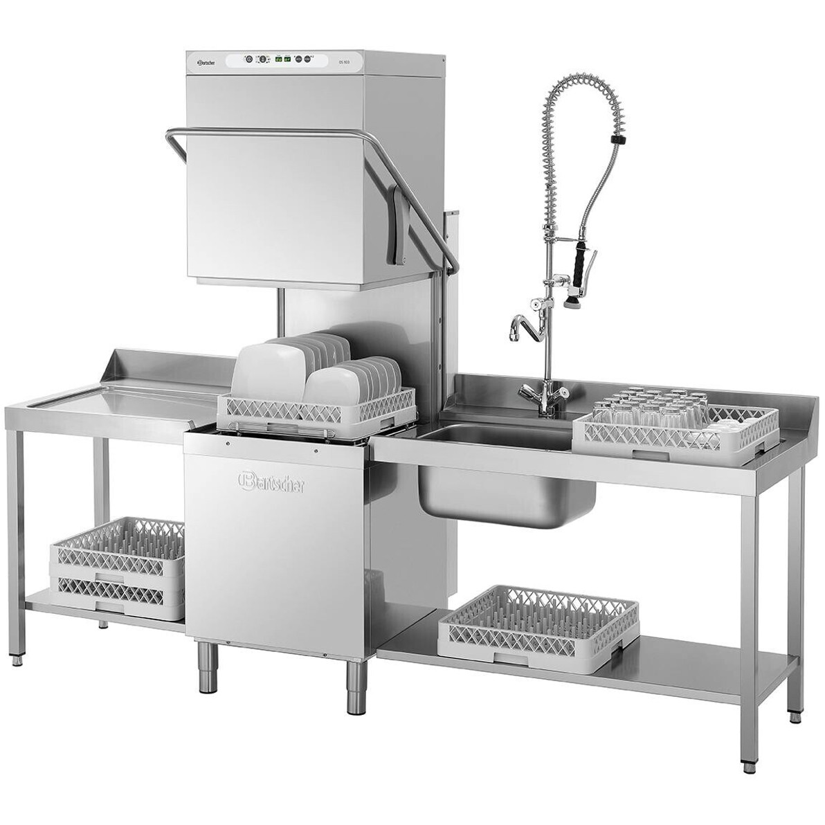 Bartscher - Durchschub-Spülmaschine - DS 903 - Gastro-Spülmaschinen - Klarspüldosierpumpe, 22 Liter Tank, 6 kW Boilerheizung
