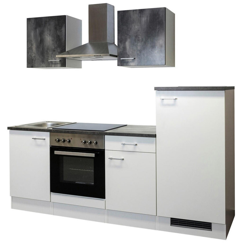 Flex-Well - Lucca - Miniküche - 220 cm, weiß, mit Spüle und Kühlschrank