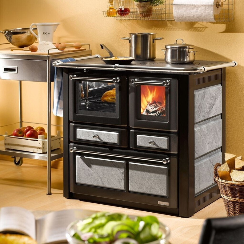 Wamsler - K 85 F Naturstein links - Küchenofen - 6 kW Heizleistung, Dauerbrand, Backblech