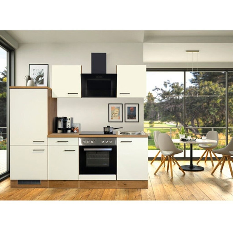 Flex-Well - Exclusiv Küchenzeile Vintea - Kompaktküchen - 220 cm breit, Magnolia matt, mit Elektrogeräten