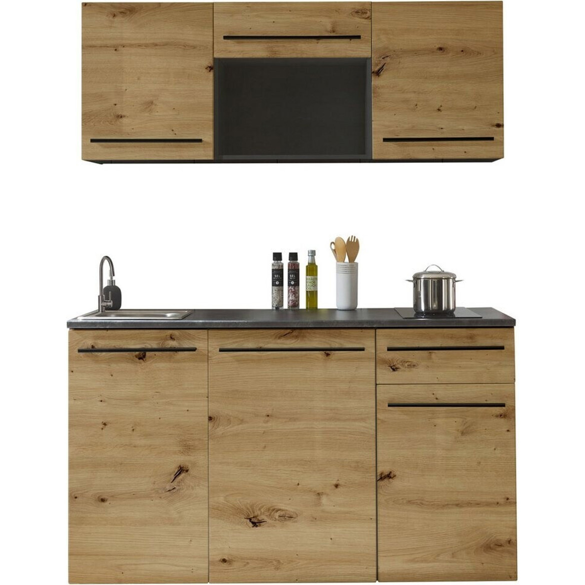 Basic By Balculina - JAZZ - Miniküche mit Elektrogerät - 160 cm breit, mit Kühlschrank, Glaskeramik-Kochfeld