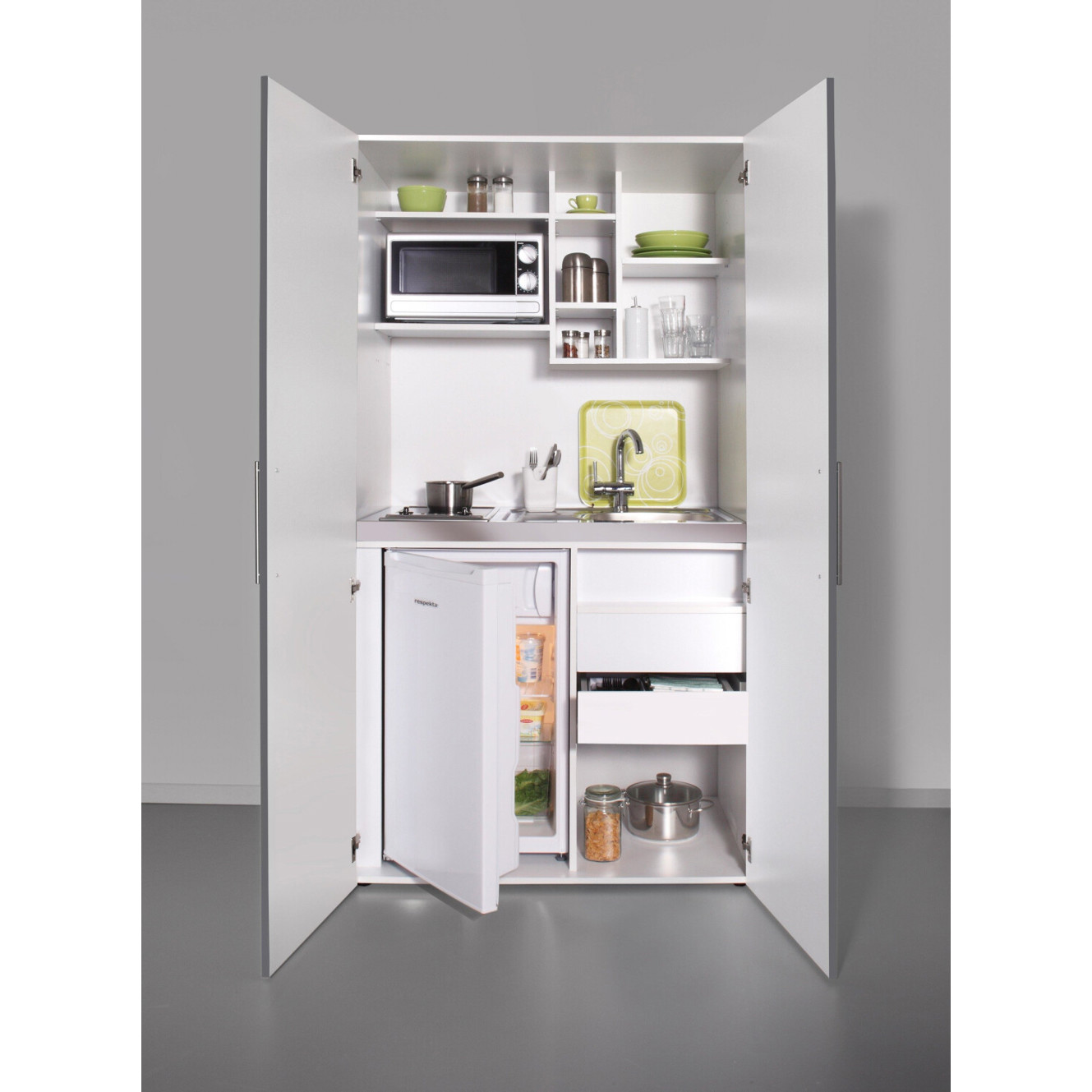 Respekta - SKWGMICS - Miniküche - 104 cm breit, mit Mikrowelle, Glaskeramik-Kochfeld